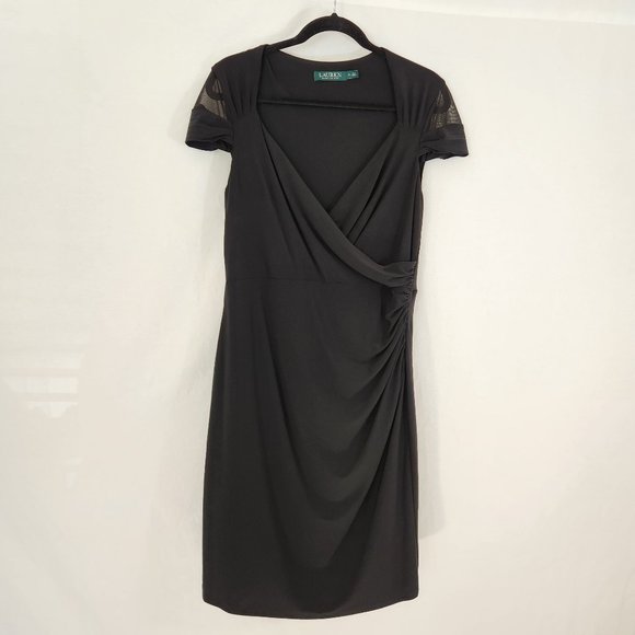 Lauren Ralph Lauren Dresses & Skirts - LAUREN by Ralph Lauren Black Jersey Cocktail Dress Mesh Trim Cap Sleeve Size 14.